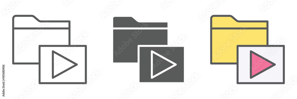 Poster video icons set – vector illustrations in multiple styles