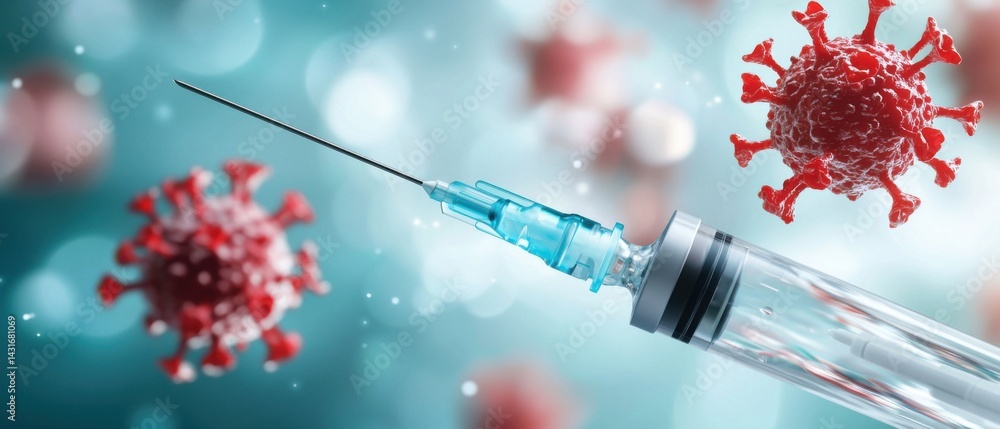 Poster scientists in a laboratory setting working on the development of a new vaccine to treat and prevent 