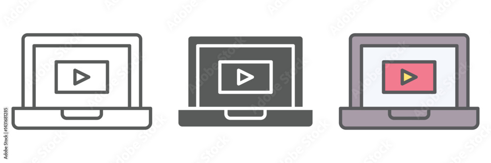 Poster watching video icons set – vector illustrations in multiple styles