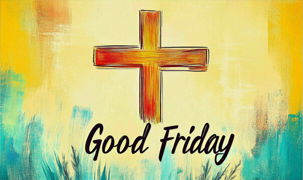 Good Friday celebration highlighted by a colorful cross, representing faith, hope, and renewal in a vibrant artistic style that encourages spiritual reflection