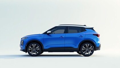 Modern blue SUV parked on a white backdrop with clean design and sleek lines, car, transportation, luxury