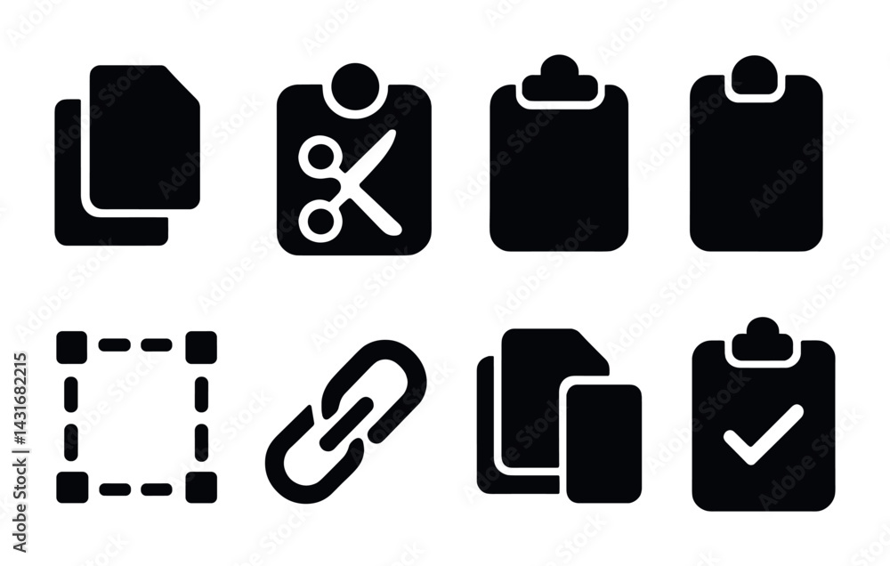 Poster office tools solid icons set – 3d style productivity, workflow, and organization symbols for efficie