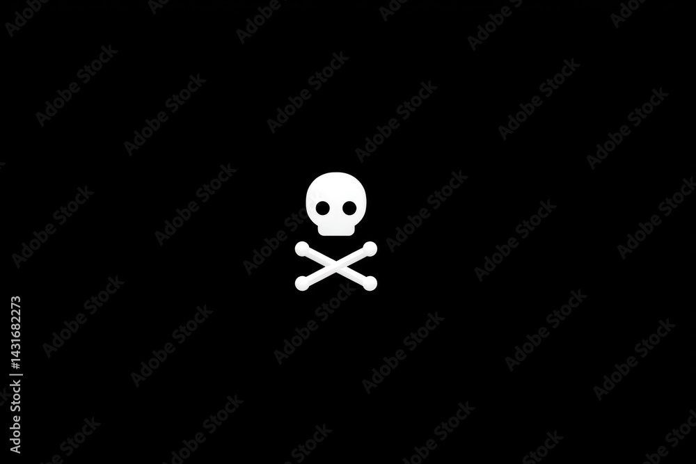 Poster minimalist jolly roger skull and crossbones on pure black background ideal for clean design with amp