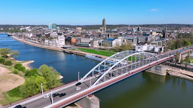 Aerial from the historical city Arnhem at the river Nederrijn in the Netherlands