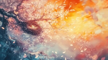 Fototapeta premium A vibrant, ethereal depiction of a blossoming tree's canopy.