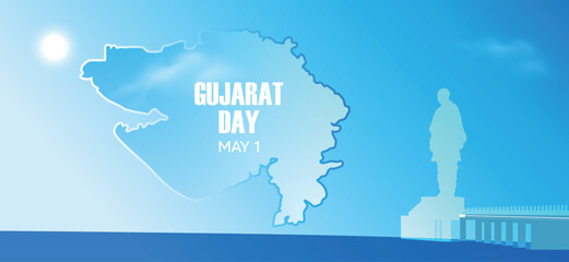 Obraz premium Gujarat Foundation Day May 1 map with landmark vector poster