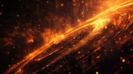 Obraz premium Abstract orange bokeh lights on a dark background. Festive and celebration concept. Digital artwork of glowing neon light with dark background. Macro shot of burning frame with orange spark. AIG53.