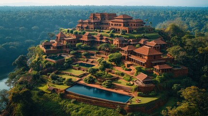 Luxurious hilltop resort nestled in a lush forest