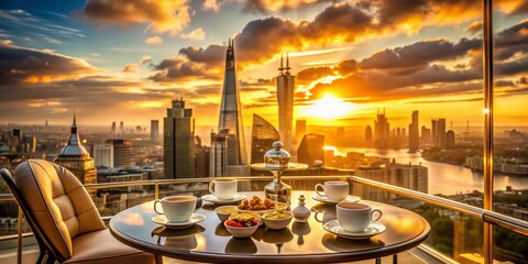 Fototapeta premium London Afternoon Tea Panoramic: Golden Hour Time-Lapse, Cityscape View