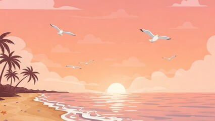 Summer Wallpaper 4K HD High Quality Summer Background Pictures – Dreamy Beach Sunset with Seagulls and Waves