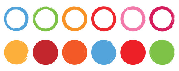 Grunge circle stamp. Round circle ring in brush stroke shape, colorful template for grunge badge, seal, ink, and stamp design. Vector Illustration  isolated on white background.