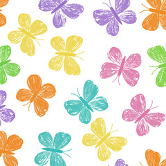 Charming Butterfly Wing Motif Seamless Vector Pattern Featuring Sketchy Butterflies in Different Colorful Textures