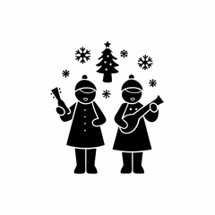 creative Silhouette Children Caroling Icon Vector Illustration 
