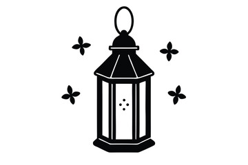 lantern with fireflies vector icon