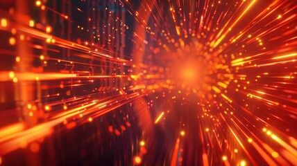 Naklejka premium Sparkling laser beam effect dash with high-speed shine and emit colorful light on dark background convey sense of energy move in straight line dynamic on cosmic perfect for science fictional. AIG53.