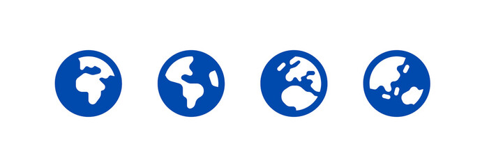 Blue set of earth Asia, America, Europe and Africa icons