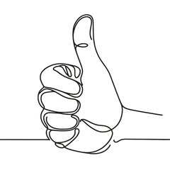 Line art of a thumbs-up hand gesture on a white background  