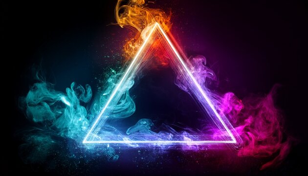 luminous triangle with vibrant colors and smoke effects