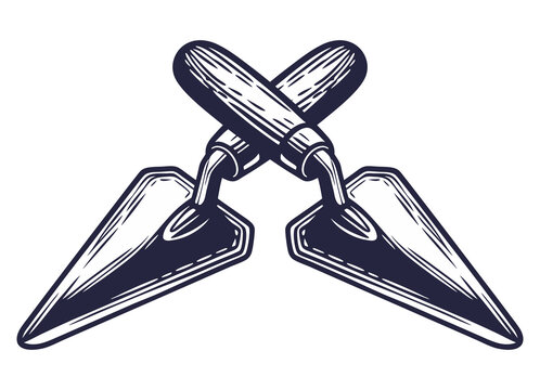 Tool trowel and spatula. Collection of construction or repair tools for design of construction industry