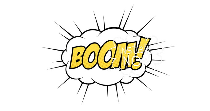 Image of install now text and comic bubble over white background