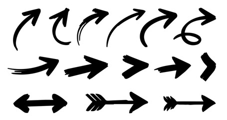 Hand Drawn Brush Style Arrows Collection with Curves and Tails