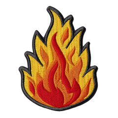 Embroidered Flame Patch Design, Isolated on Transparent Background, High-Resolution PNG