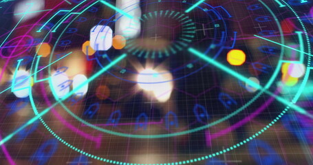 Image of scope scanning and data processing over out of focus city lights