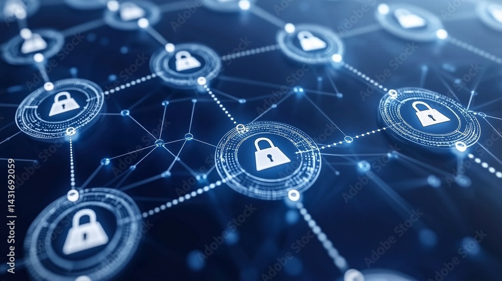 Aufkleber futuristic network graphic showing multiple padlocks ensuring data protection and cybersecurity