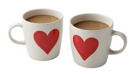 two cups of cappuccino with heart isolated on a white background