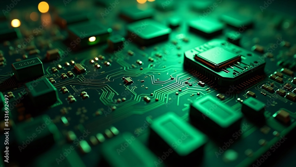 Poster abstract close-up of green computer circuit board