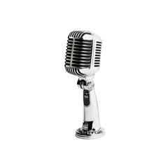 Fototapeta premium Vintage Chrome Microphone on Stand, Isolated on Transparent Background