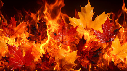 Fiery autumn leaves ablaze  Intense colors and textures