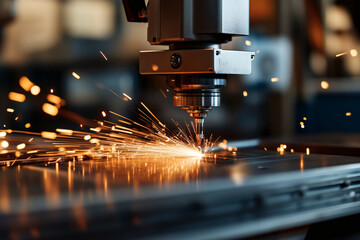 Metal cutting machine with sparks flying.