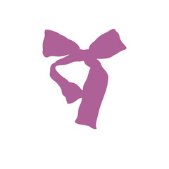 Cute hand drawn purple fancy bow knot silhouette isolated on white background. Pretty vintage coquette clipart. Vector illustration