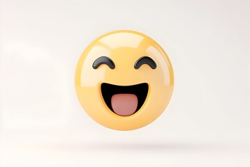 Fototapeta premium A yellow 3D smiley emoticon with a big grin and tongue sticking out