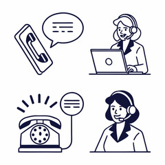 Customer Service Vector Illustrations Call Center Agents Communication Devices Isolated On White