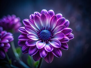 Low Light Purple Flower with White Petals - Night Bloom Stock Photo
