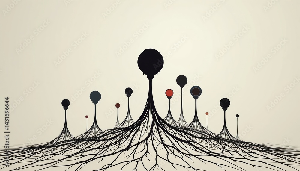 Poster artistic exploration of abstract root structures digital artwork minimalist style conceptual environ