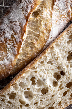 Baguettes crust and crumb close up