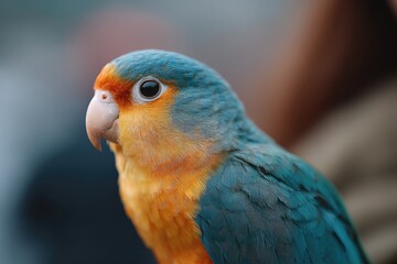 pirate with colorful parrot perched on their shoulder blurry background minimalistic composition