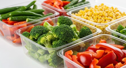 Fresh vegetables in transparent containers for healthy meal prep and organization