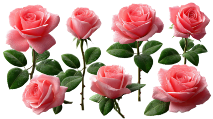 Elegant Rose Array: A collection of delicate pink roses, their petals gracefully unfurling against a clear backdrop. The image captures the fresh beauty of each bloom.