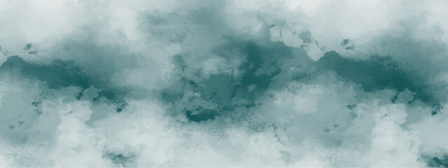 Abstract teal watercolor cloudscape. Soft white vintage or antique distressed texture. Beautiful grunge blue background with space. Old grunge design cement wall texture.
