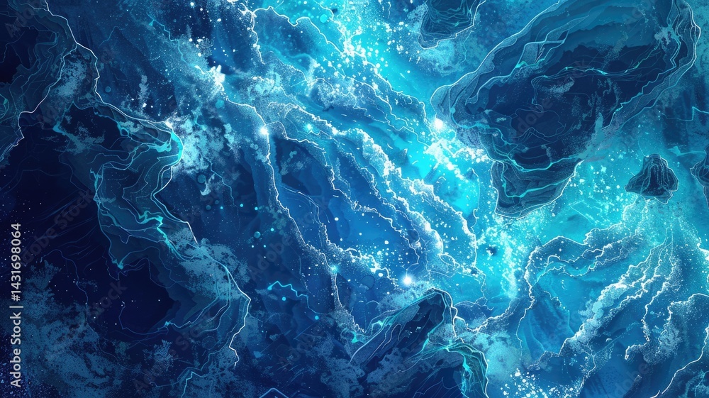 Aufkleber futuristic circuit board with glowing components. digital art of blue digital hologram with vibrant 