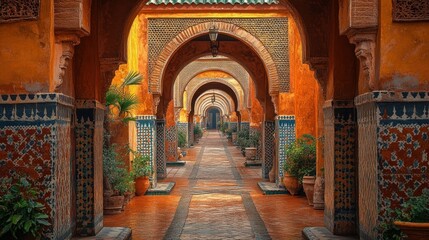 A Majestic Moroccan Corridor: Architectural Marvel in Warm Hues