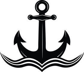  silhouette of anchor in waves, anchor on a white background