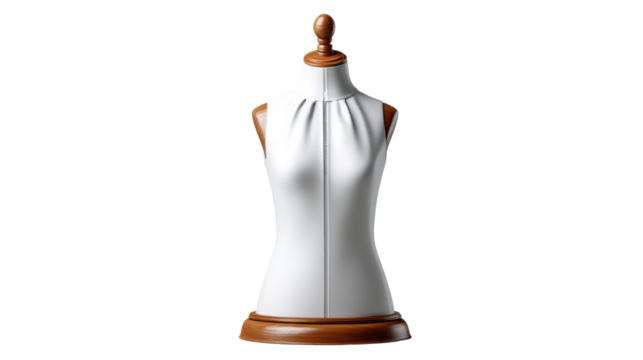 wooden mannequin with a red ribbon