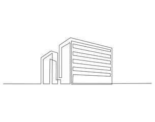 Modern building outline drawing illustration. Continuous line draw of architectural building vector