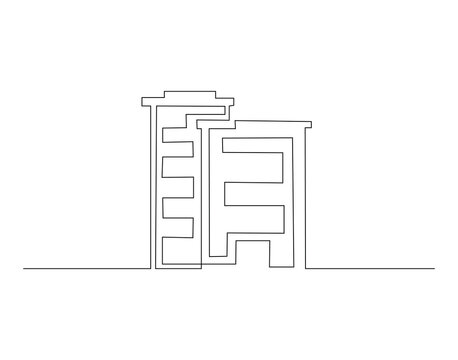 Modern building outline drawing illustration. Continuous line draw of architectural building vector
