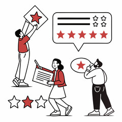 Customer Feedback And Rating Concept With People Giving Star Reviews Illustration
